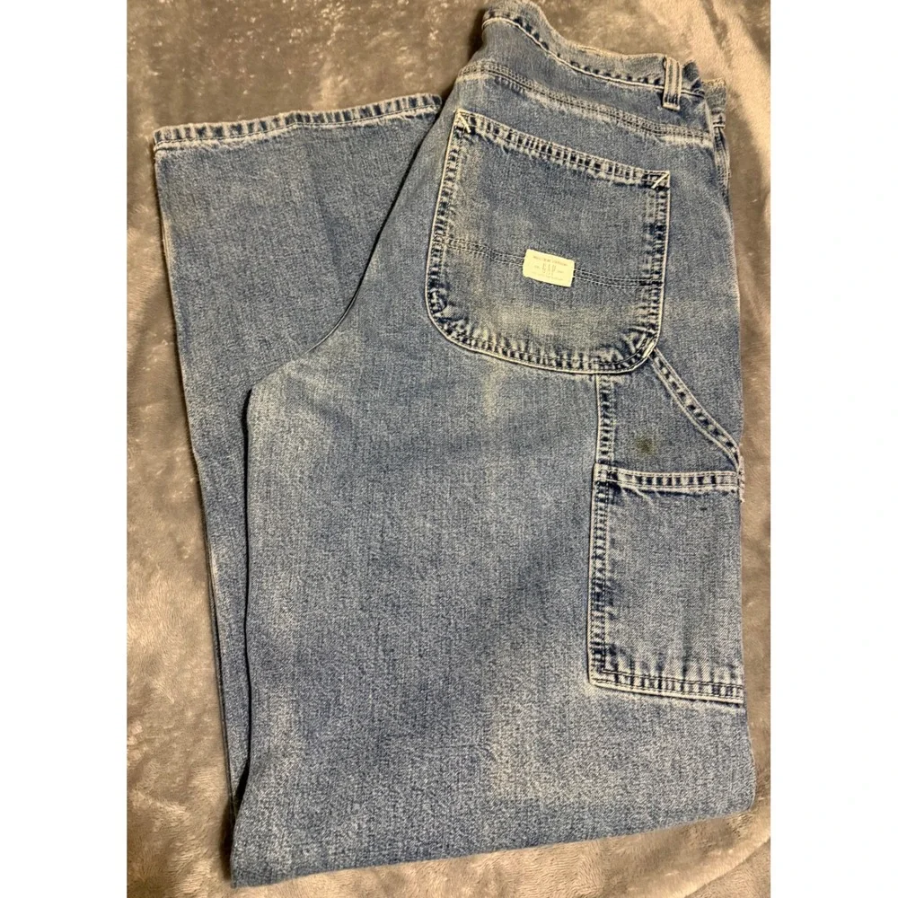 Vintage Gap Carpenter Jeans Mens 34x32 Light Wash Blue Denim Workwear Straight
